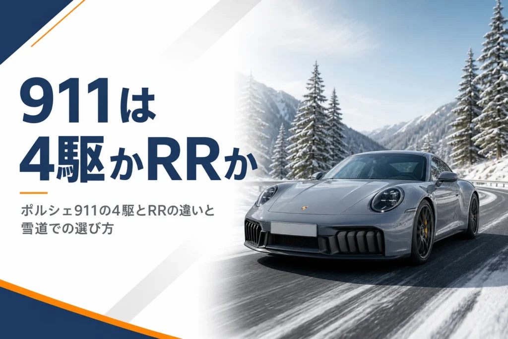 雪の残る山道を走るポルシェ911の4駆モデル