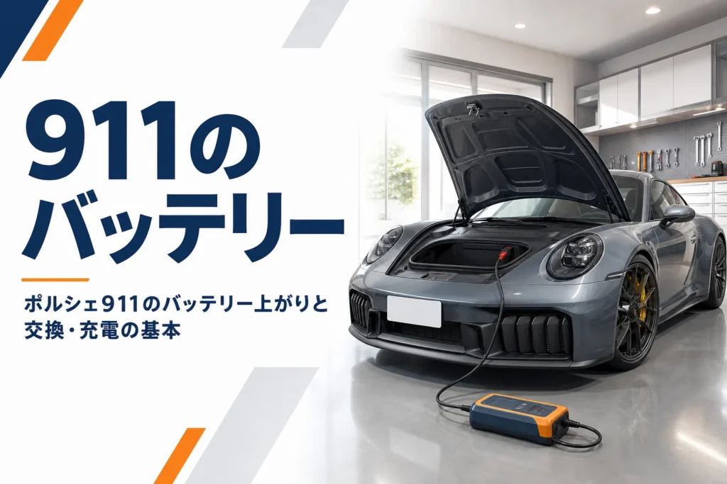 ガレージで充電の準備をしているポルシェ911
