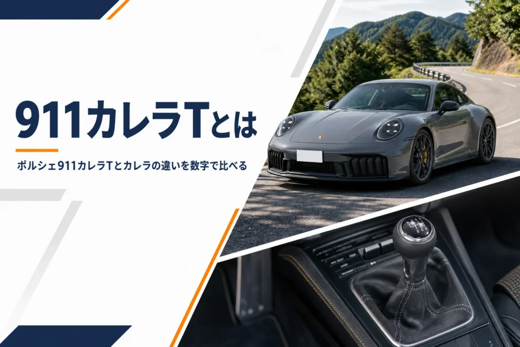 ワインディングに停まる911と6速MTのシフトレバー