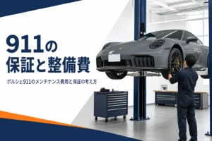 整備工場のリフトに上げられた911