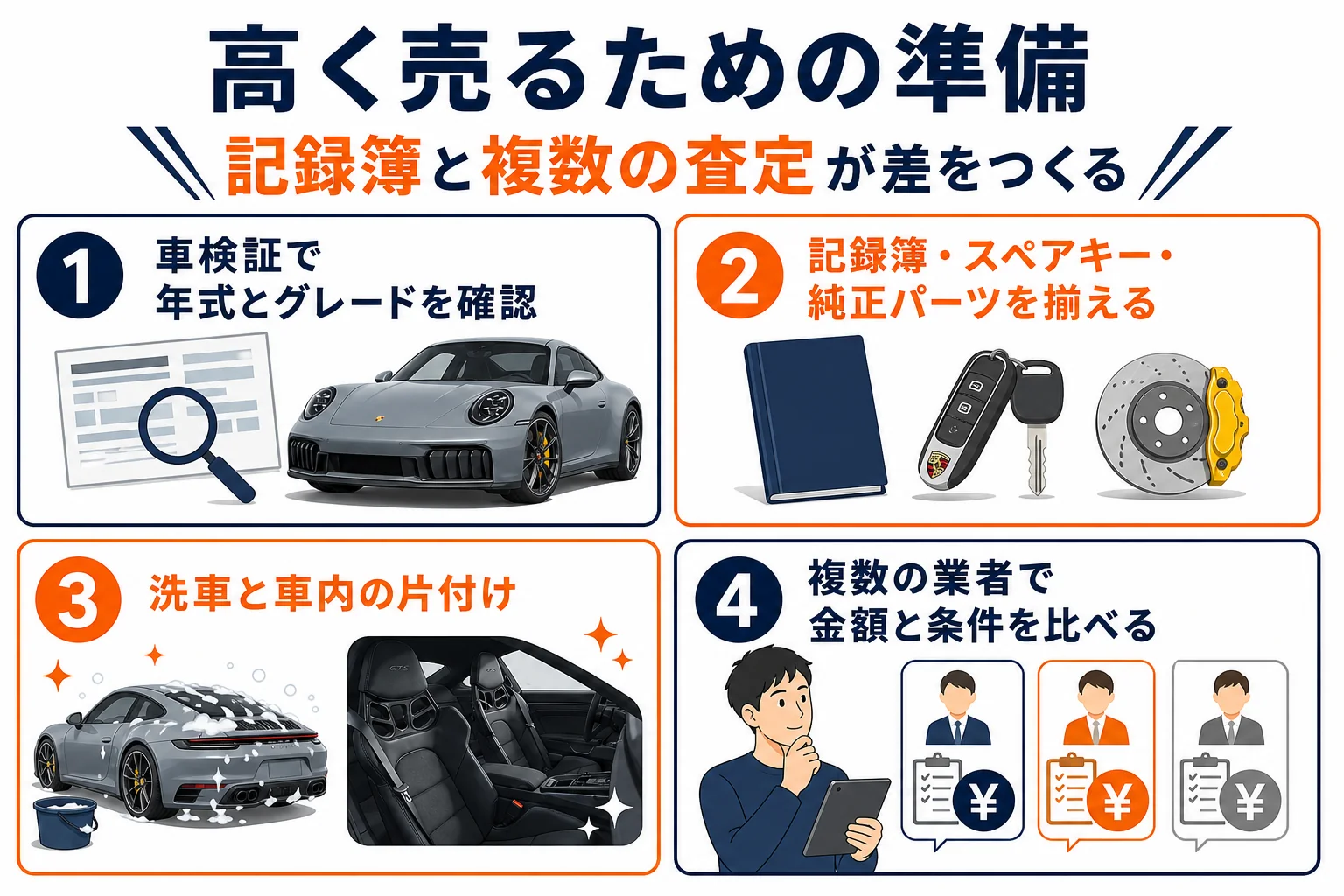 911を売る前に準備することを順番に並べた図解