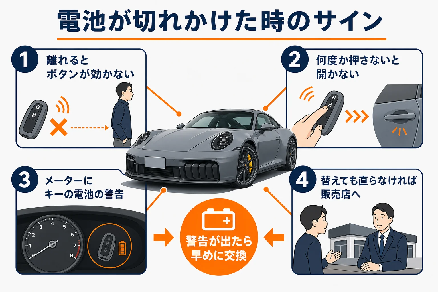 911のキーの電池が弱った時のサインの図解