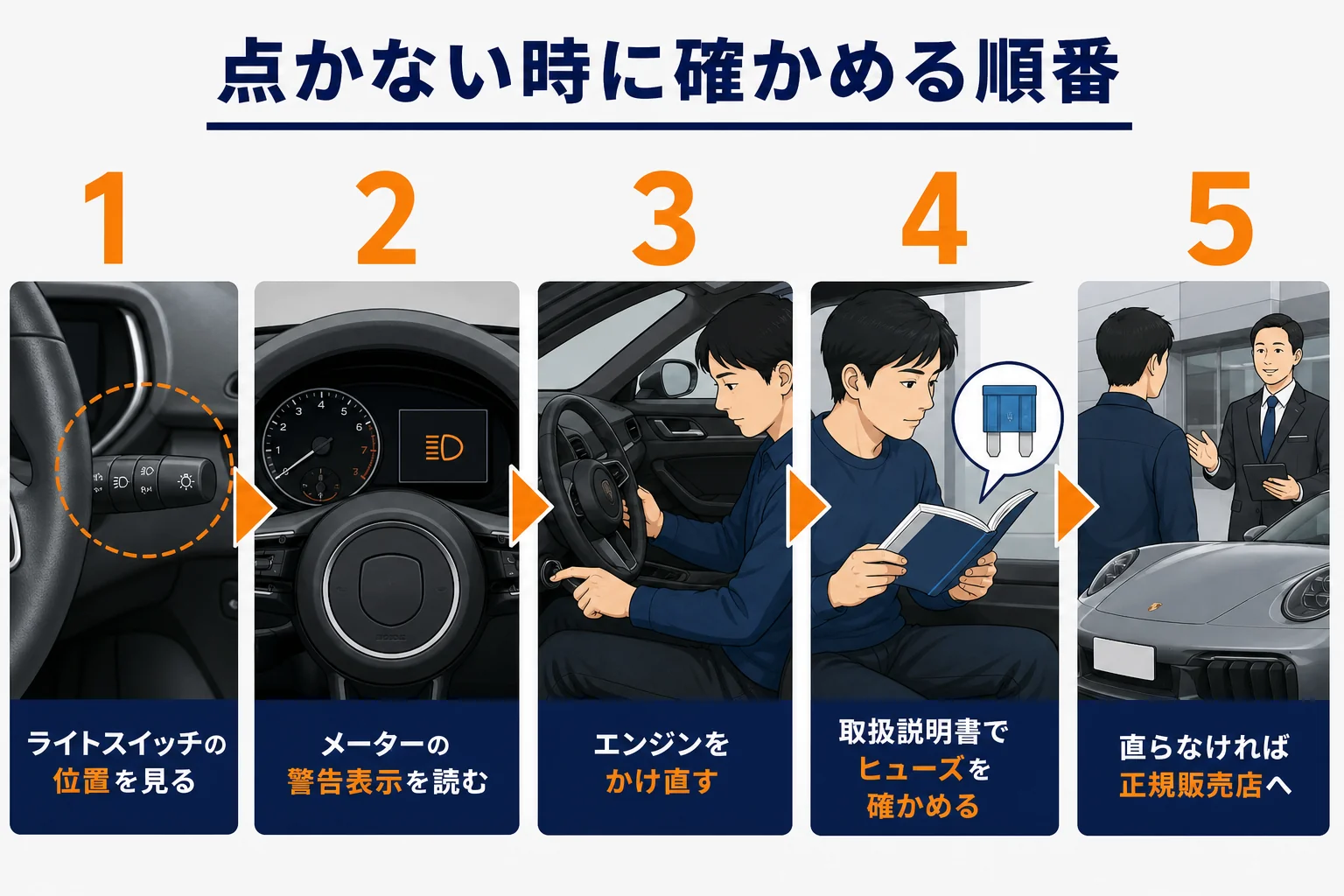 911のテールランプで確かめたいポイントを示した図解