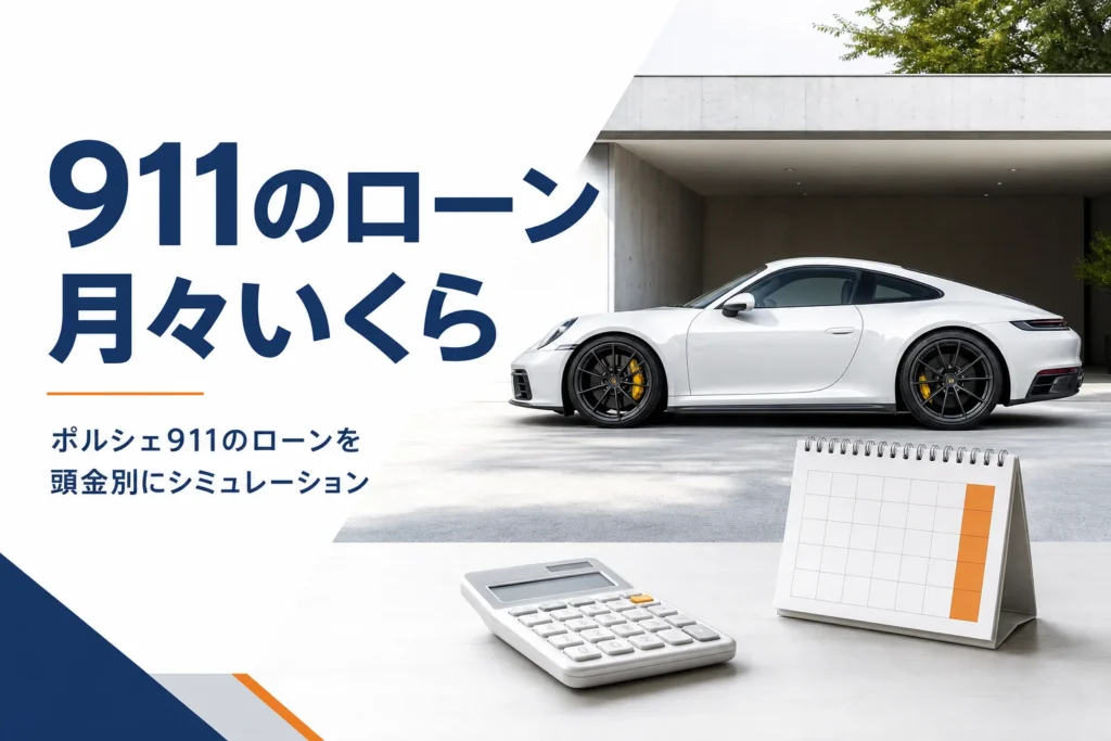 ガレージのポルシェ911と電卓、カレンダー
