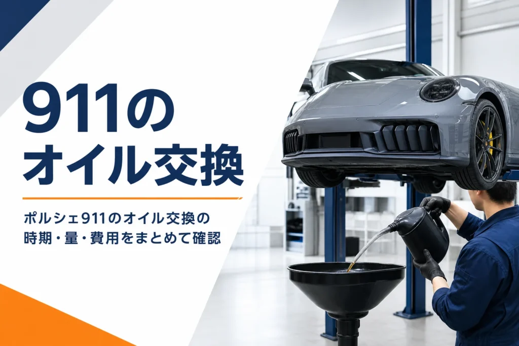 整備工場でリフトに上がった911