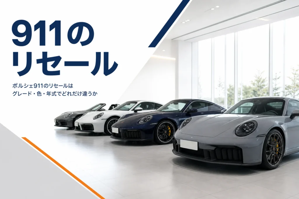 色とボディの違うポルシェ911が並ぶショールーム