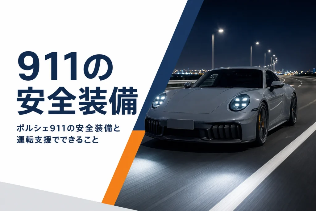 マトリクスLEDヘッドライトを点けて夜道を走るポルシェ911