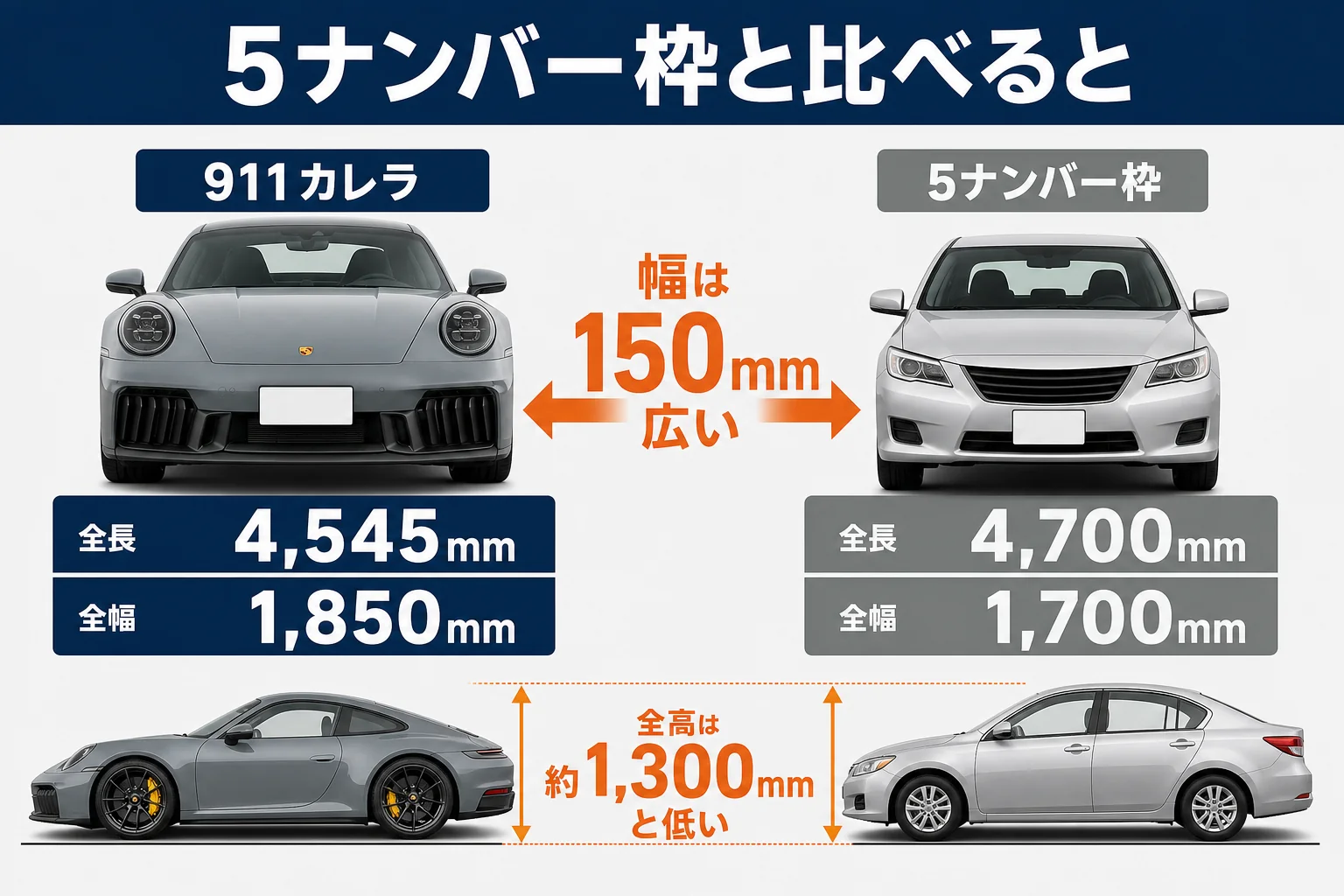 911カレラと5ナンバー枠のサイズを比べた図解