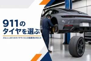 後輪を外した911と太いタイヤ