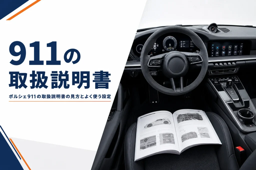 ポルシェ911の運転席と取扱説明書