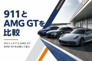 911クーペとほかの2台のスポーツクーペが並んだ様子