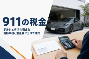 ガレージの911と納税通知書の封筒